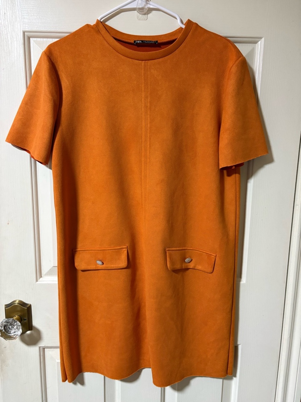 Zara Orange Faux Suede Sheath Mini Dress Sz :Medium